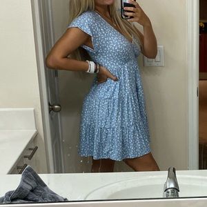 Blue Floral Tiered Mini Dress